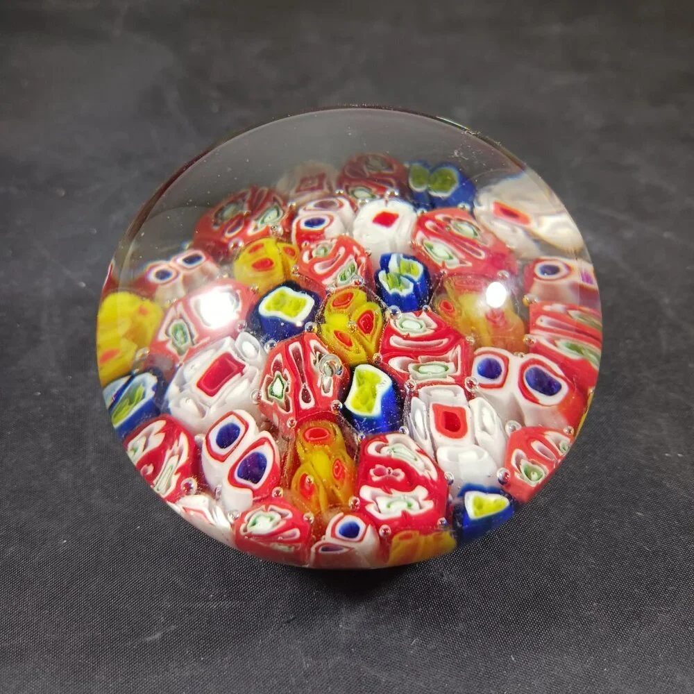 Vintage Murano Style Millefiori Italy Multicolored Cane Art Glass Paperweight